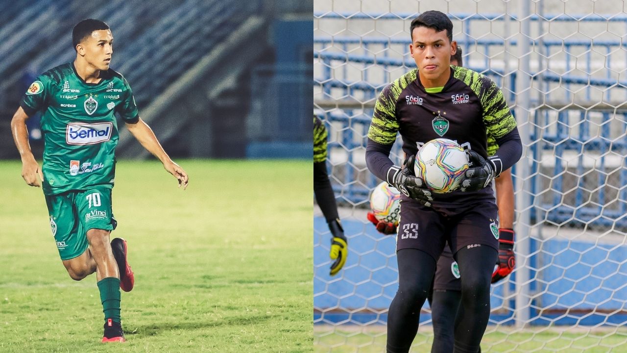 O atacante Alex Santos e o goleiro Paulo Henrique. Foto: Ismael Monteiro/Manaus FC