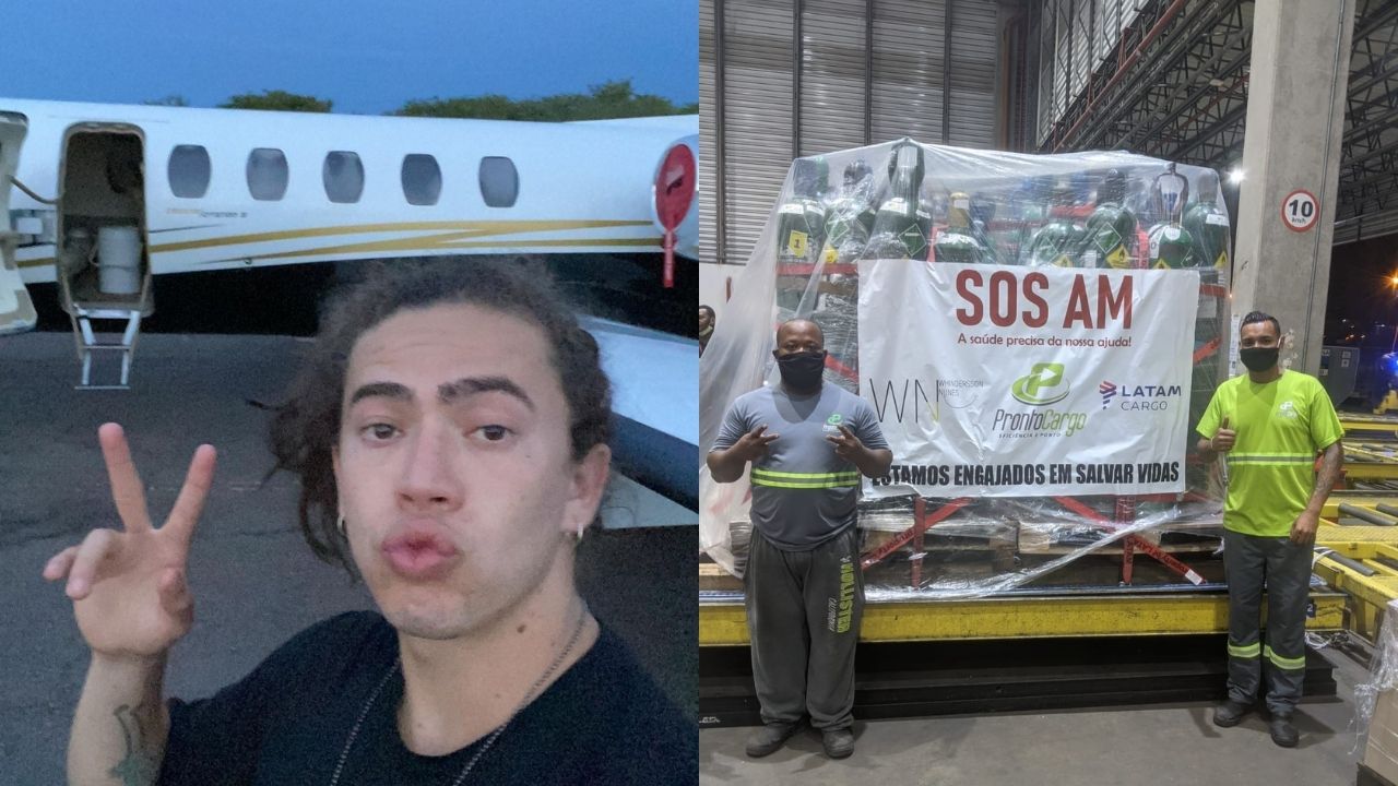 Mais de 200 cilindros de oxigênio enviados por Whindersson Nunes chegam a Manaus