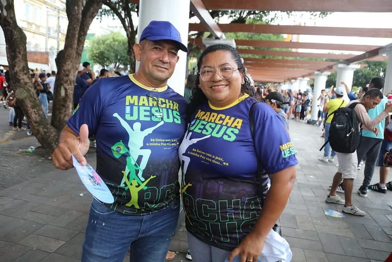 Praça da Saudade, no Centro de Manaus, foi o ponto de concentração para a 'Marcha para Jesus 2023'. Foto: Divulgação/Semcom